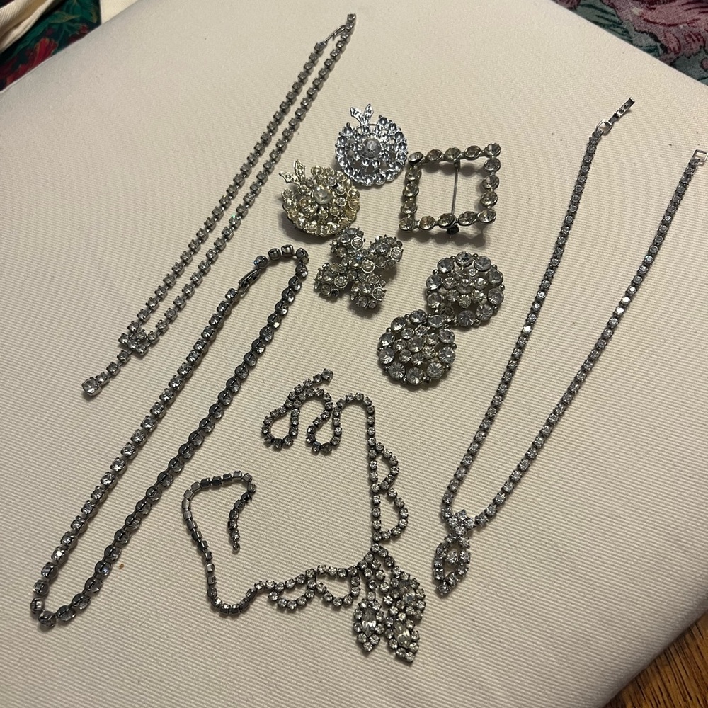 Lot Of Vintage Silver Rhinsetone Costume Jewlery
